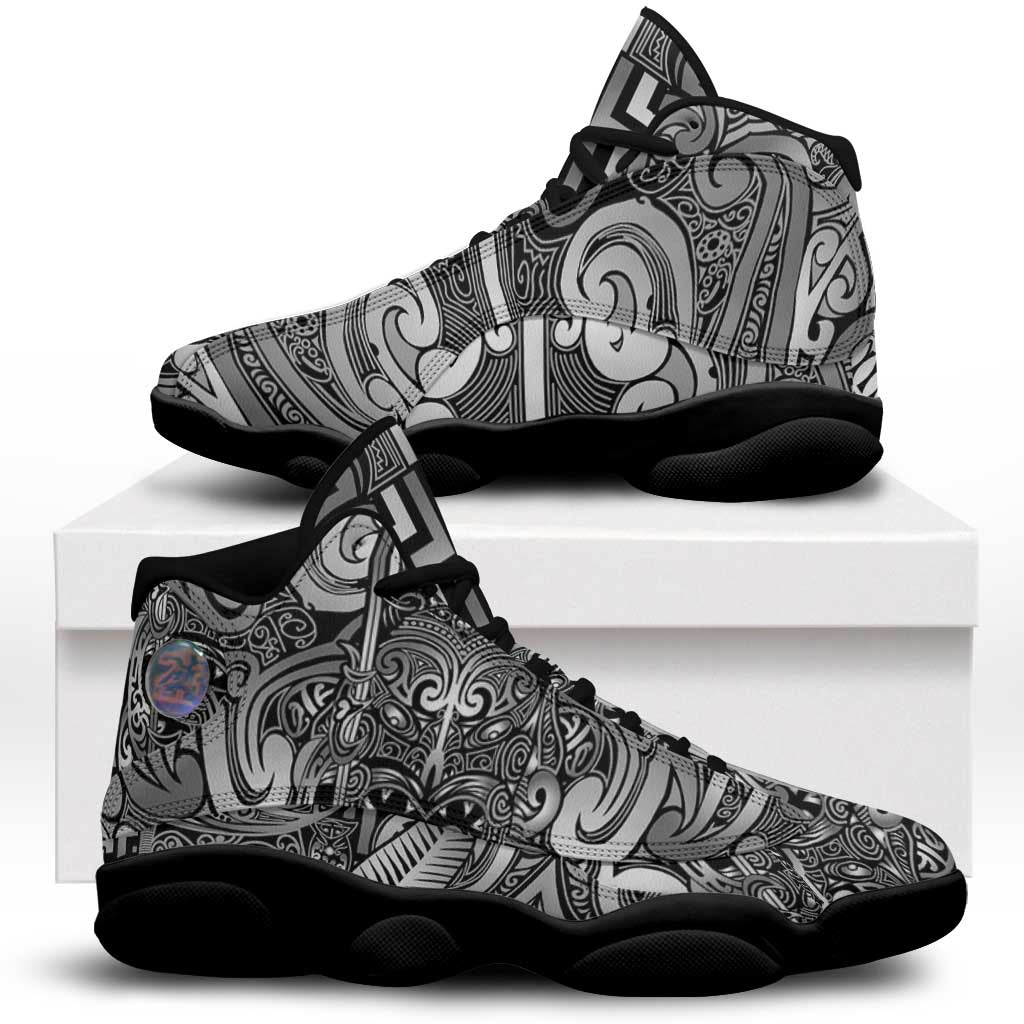 New Zealand Taiaha Maori Sneakers J13 Kiwikiwi Minimalist Silver Fern Tukutuku Motif