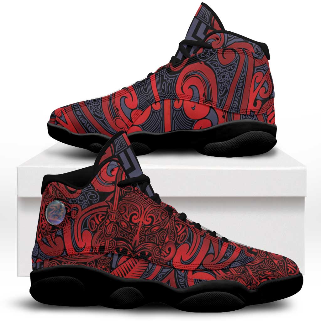 New Zealand Taiaha Maori Sneakers J13 Whero Minimalist Silver Fern Tukutuku Motif