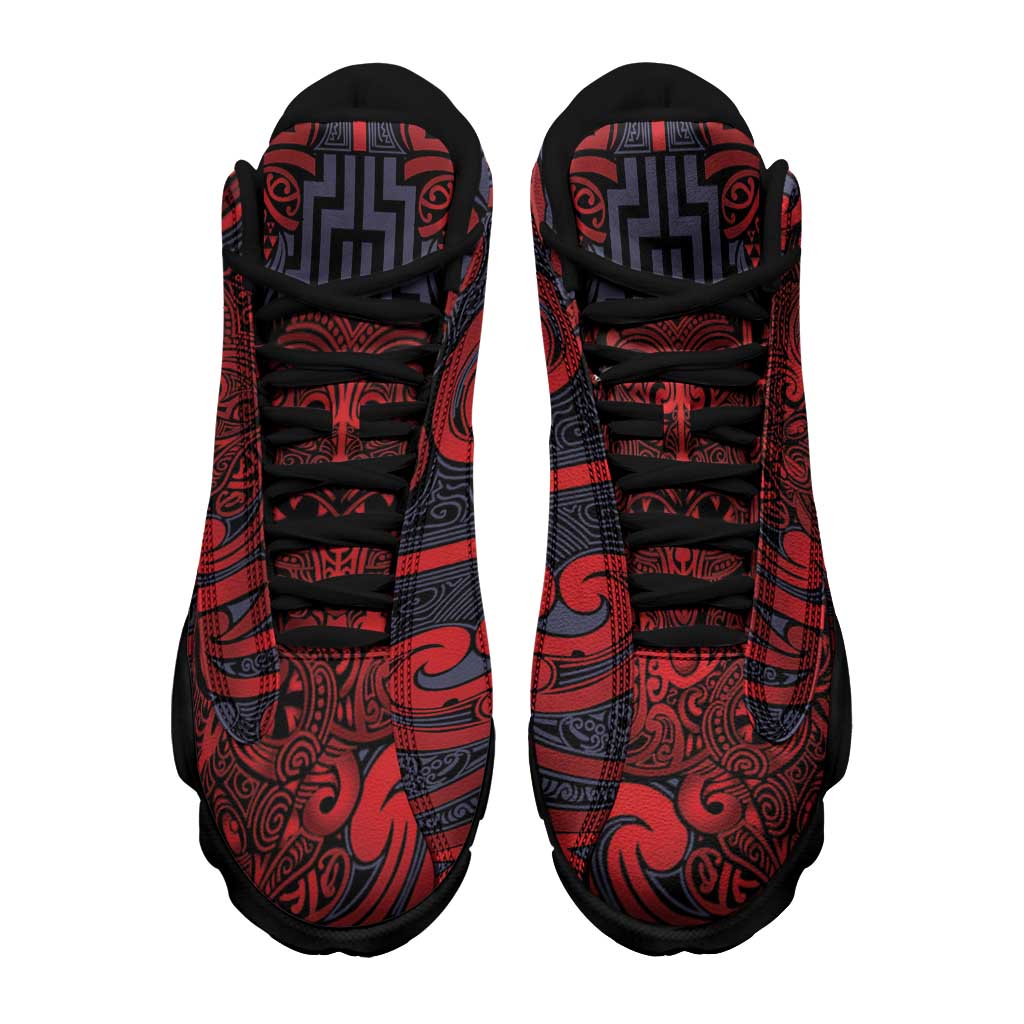 New Zealand Taiaha Maori Sneakers J13 Whero Minimalist Silver Fern Tukutuku Motif