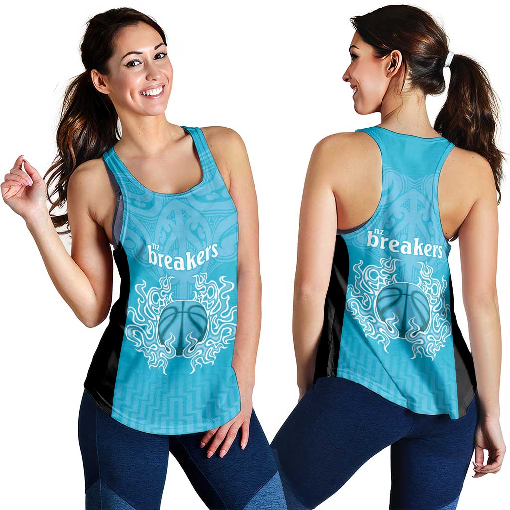New Zealand Women Racerback Tank Fire Basketball Maori Tribal Sky Blue - Polynesian Pride