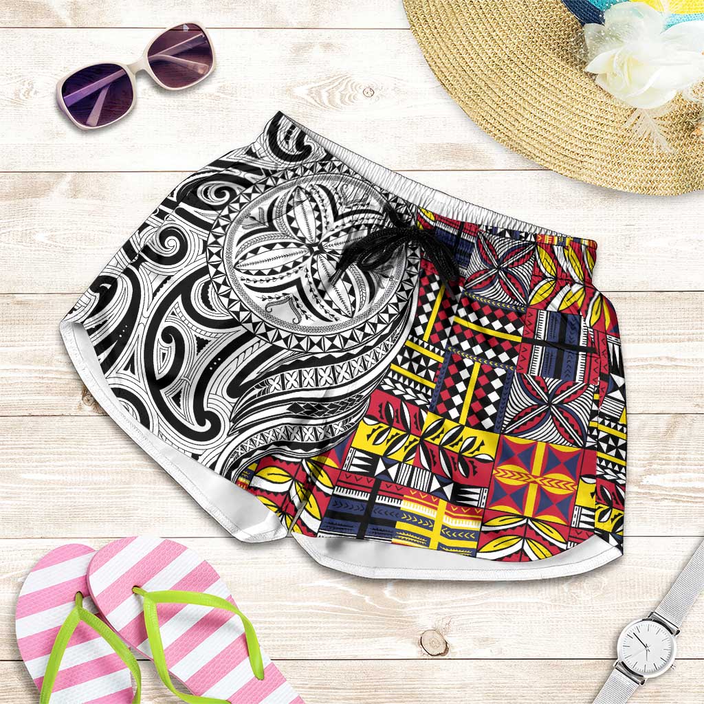 Niue Hiapo and Maori Decoration Tattoos Shorts for Women - Polynesian Pride