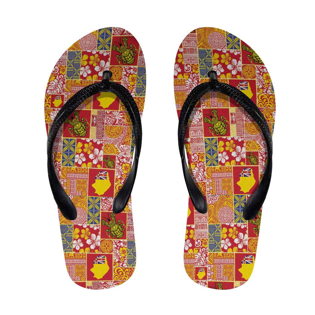 Niue Monuina e Kilisimasi Flip Flops Pacific Patchwork Xmas Vibes - Polynesian Pride