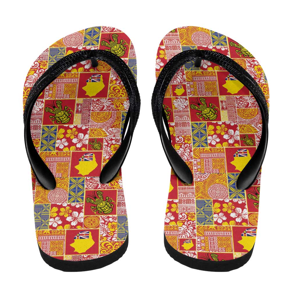 Niue Monuina e Kilisimasi Flip Flops Pacific Patchwork Xmas Vibes - Polynesian Pride
