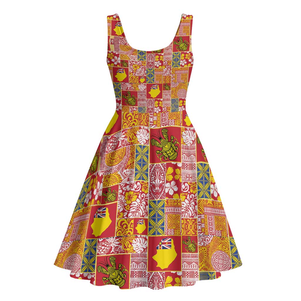 Niue Monuina e Kilisimasi Midi Dress Pacific Patchwork Xmas Vibes - Polynesian Pride