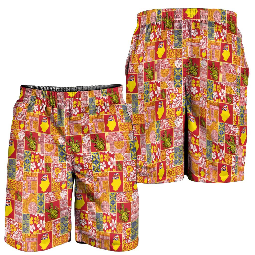 Niue Monuina e Kilisimasi Shorts for Men Pacific Patchwork Xmas Vibes - Polynesian Pride