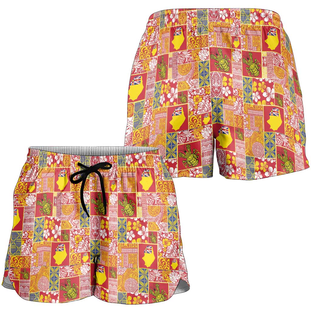 Niue Monuina e Kilisimasi Shorts for Women Pacific Patchwork Xmas Vibes - Polynesian Pride