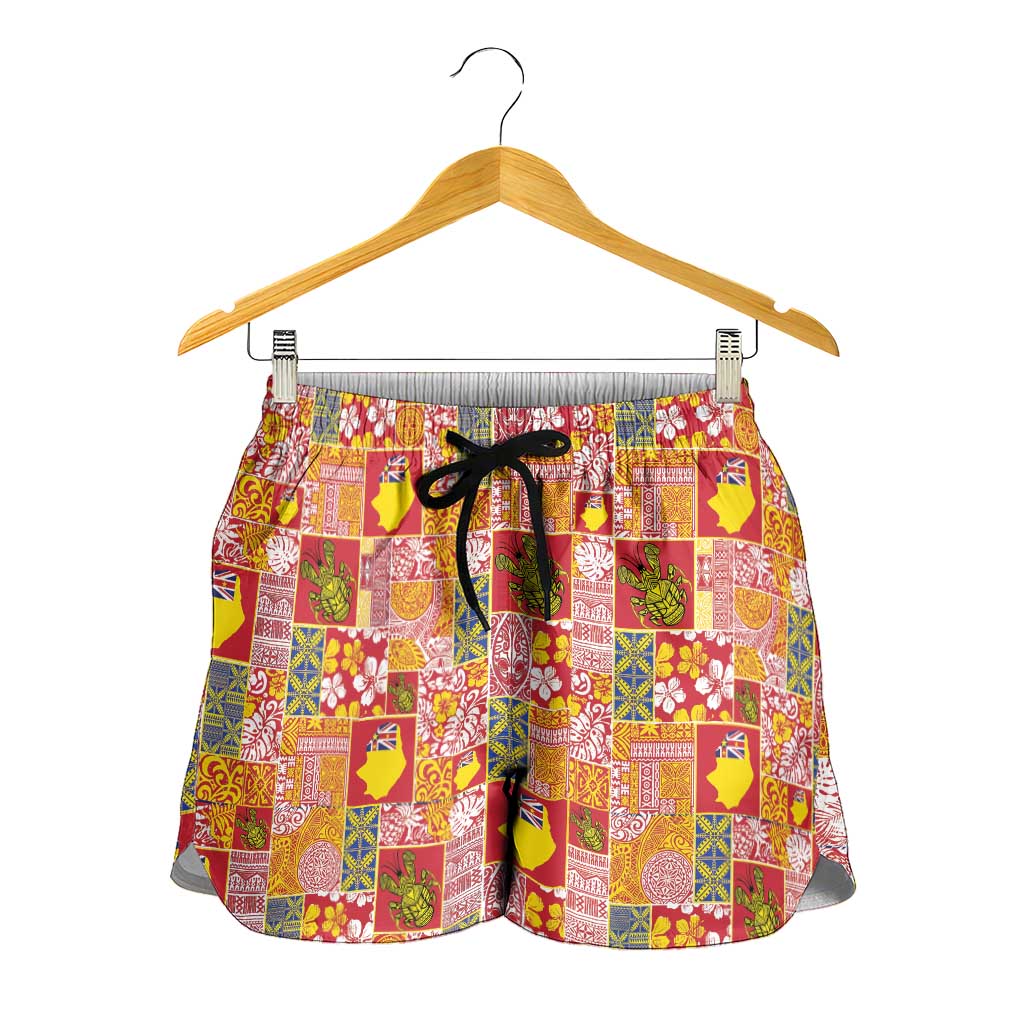 Niue Monuina e Kilisimasi Shorts for Women Pacific Patchwork Xmas Vibes - Polynesian Pride