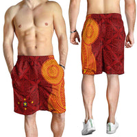Niue Polynesian Hiapo Tattoo Art Shorts for Men Half Style Red Yellow Color - Polynesian Pride