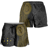 Niue Polynesian Hiapo Tattoo Art Shorts for Women Half Style Black Gold Color - Polynesian Pride
