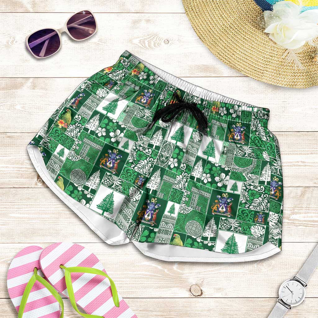 Norfolk Island Meri Krismas Shorts for Women Pacific Patchwork Xmas Vibes - Polynesian Pride