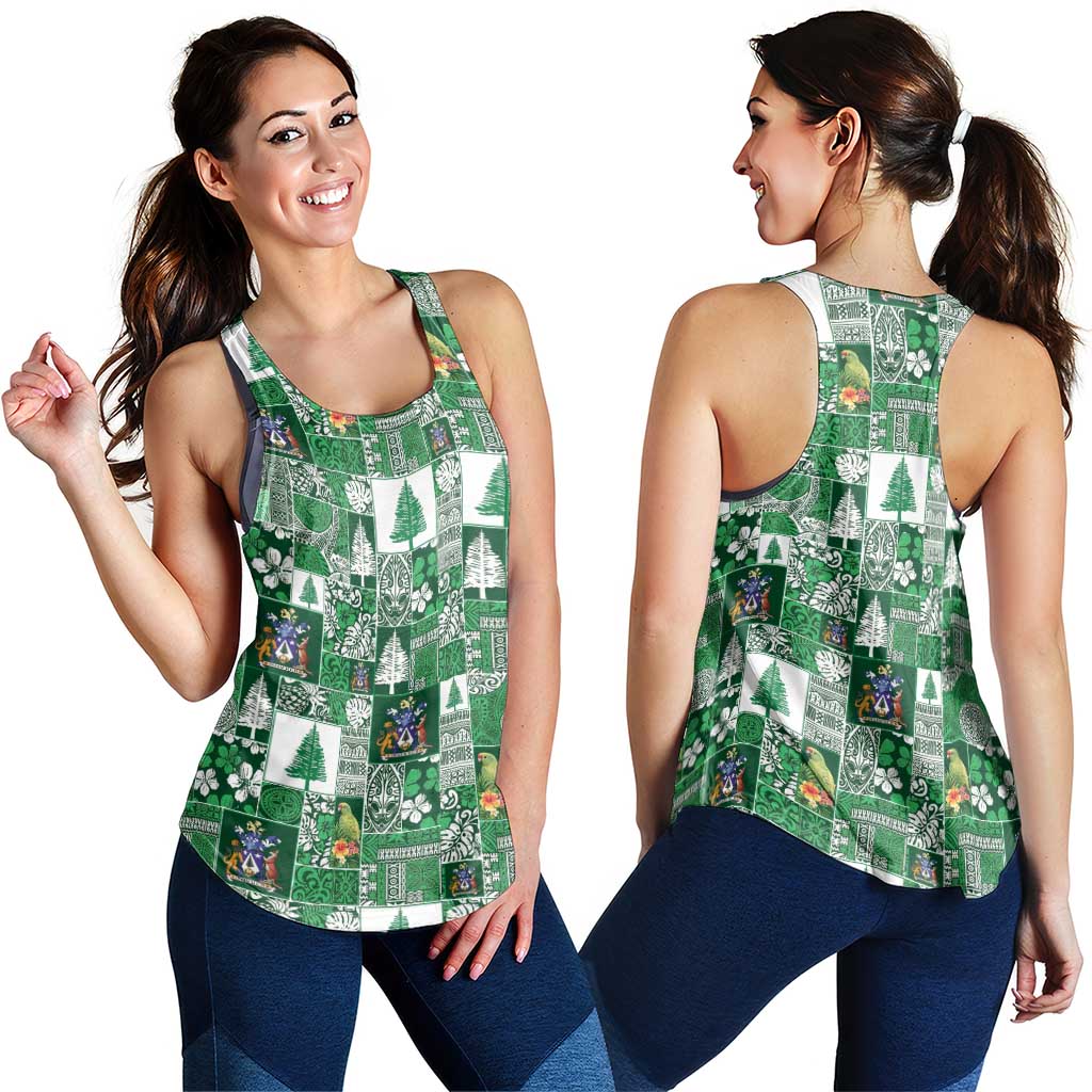 Norfolk Island Meri Krismas Women Racerback Tank Pacific Patchwork Xmas Vibes - Polynesian Pride