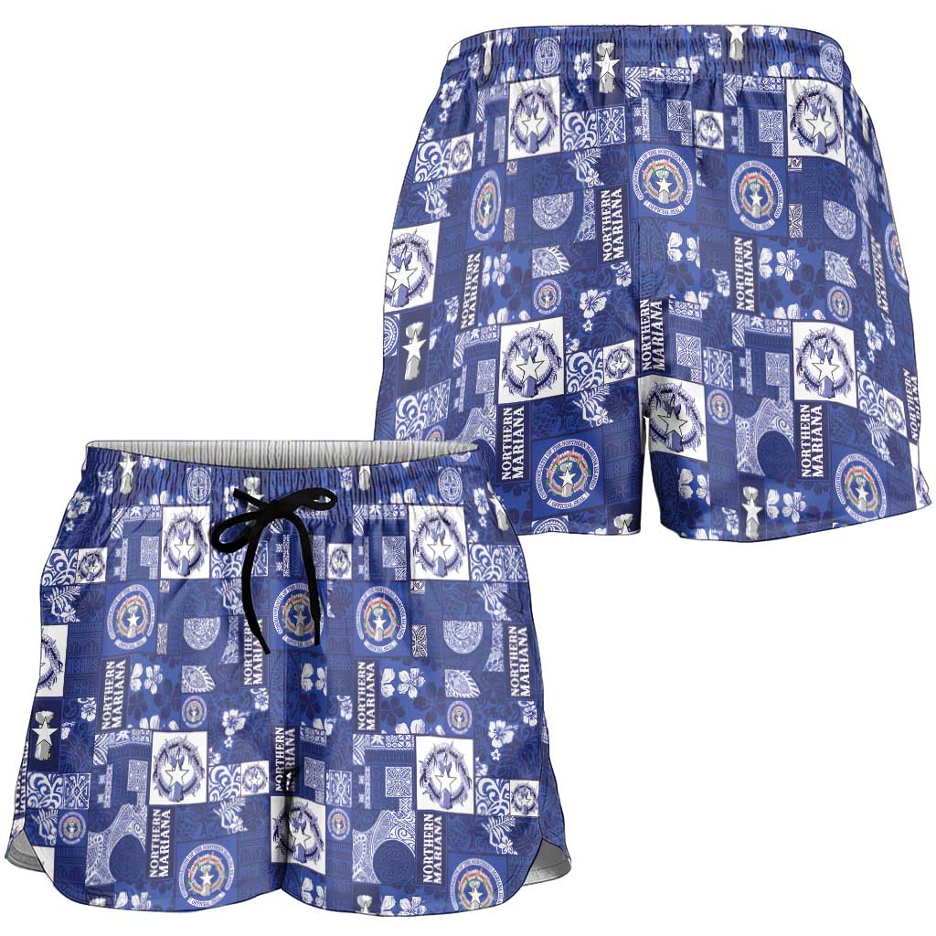 Northern Mariana Islands Magof Nochebuena Shorts for Women Pacific Patchwork Xmas Vibes - Polynesian Pride