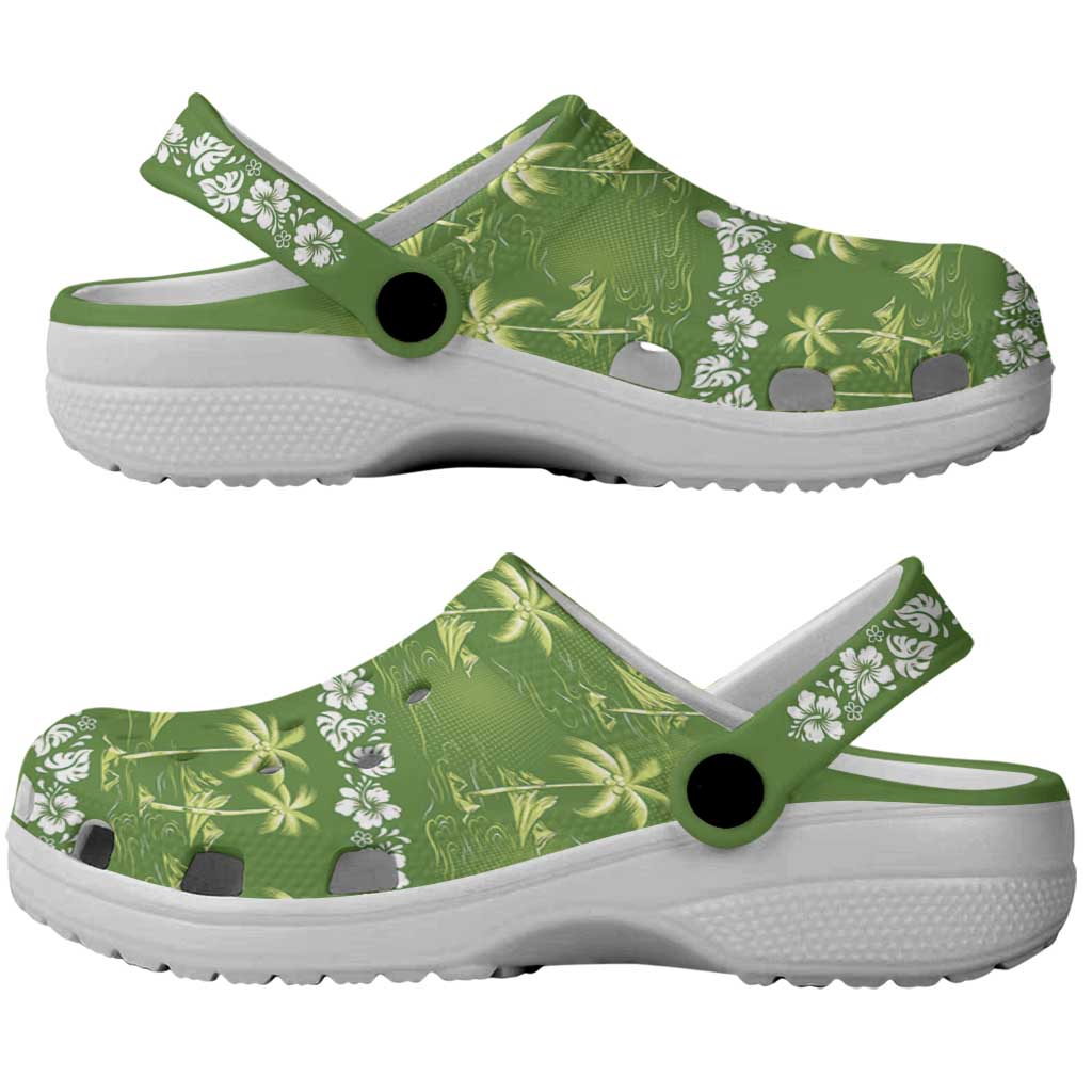 Olive Green Hawaii Palm Tree Hibiscus Clogs Shoes Fantasy Summer Vibe LT01 - Polynesian Pride