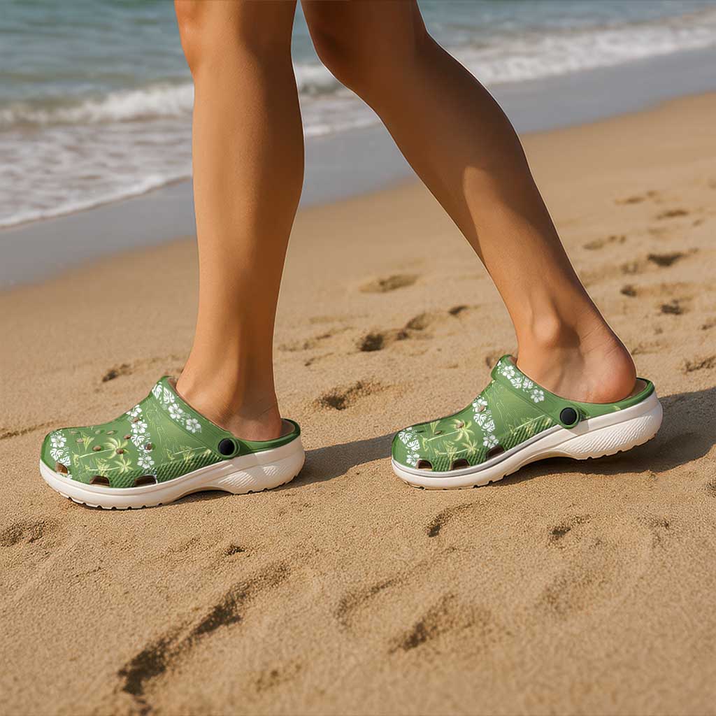 Olive Green Hawaii Palm Tree Hibiscus Clogs Shoes Fantasy Summer Vibe LT01 - Polynesian Pride