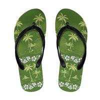 Olive Green Hawaii Palm Tree Hibiscus Flip Flops Fantasy Summer Vibe LT01 Olive - Polynesian Pride