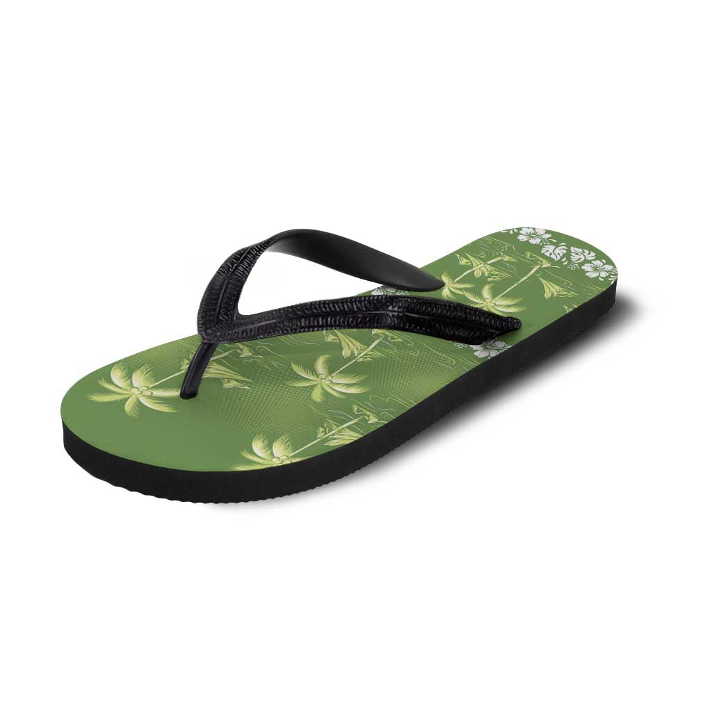 Olive Green Hawaii Palm Tree Hibiscus Flip Flops Fantasy Summer Vibe LT01 - Polynesian Pride
