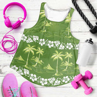 Olive Green Hawaii Palm Tree Hibiscus Women Racerback Tank Fantasy Summer Vibe LT01 Olive - Polynesian Pride