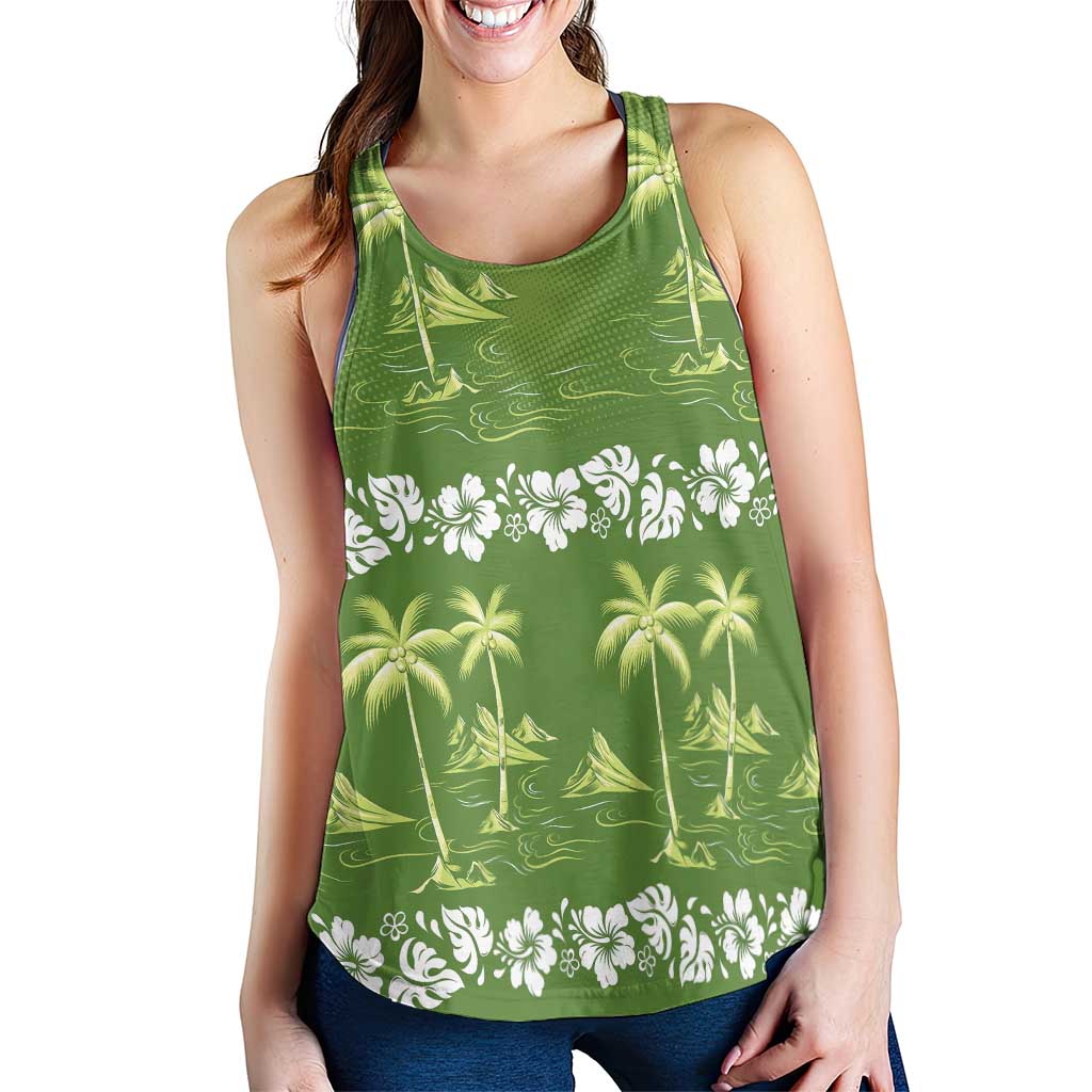 Olive Green Hawaii Palm Tree Hibiscus Women Racerback Tank Fantasy Summer Vibe LT01 - Polynesian Pride