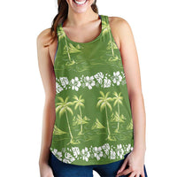 Olive Green Hawaii Palm Tree Hibiscus Women Racerback Tank Fantasy Summer Vibe LT01 - Polynesian Pride
