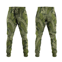 Olive Green Monstera Jogger Pants Polynesian Tribal Pattern - Polynesian Pride