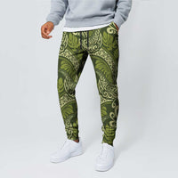 Olive Green Monstera Jogger Pants Polynesian Tribal Pattern - Polynesian Pride