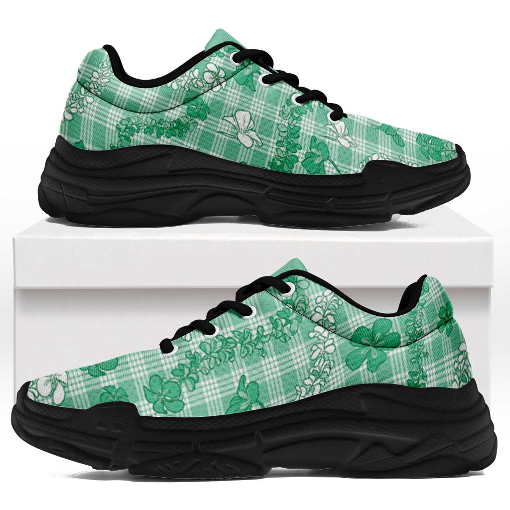 Omaomao Aloha Hawaii Chunky Sneakers Plumeria Lei With Palaka Motif - Polynesian Pride