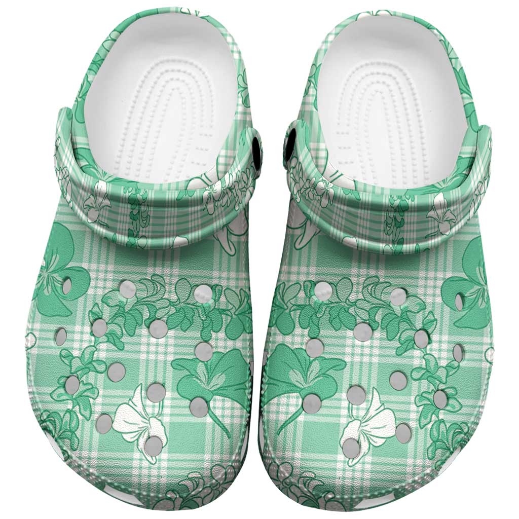 Omaomao Aloha Hawaii Clogs Shoes Plumeria Lei With Palaka Motif - Polynesian Pride