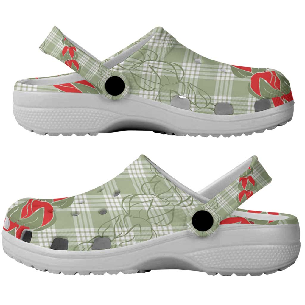 Omaomao Aloha Hawaii Clogs Shoes Rosebud Lei With Palaka Motif - Polynesian Pride