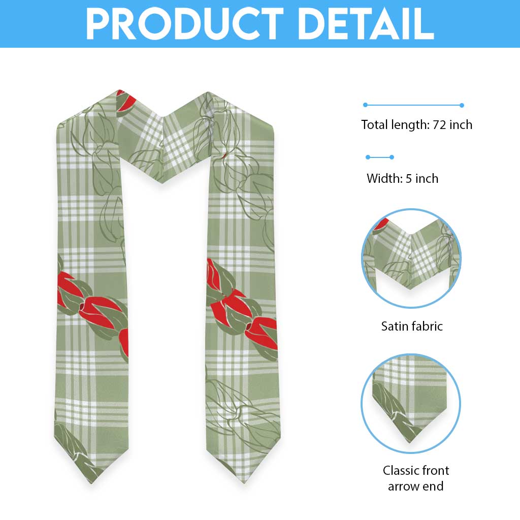 Omaomao Aloha Hawaii Graduation Stole Rosebud Lei With Palaka Motif - Polynesian Pride