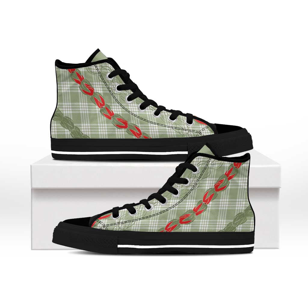 Omaomao Aloha Hawaii High Top Shoes Rosebud Lei With Palaka Motif - Polynesian Pride