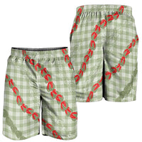 Omaomao Aloha Hawaii Shorts for Men Rosebud Lei With Palaka Motif - Polynesian Pride