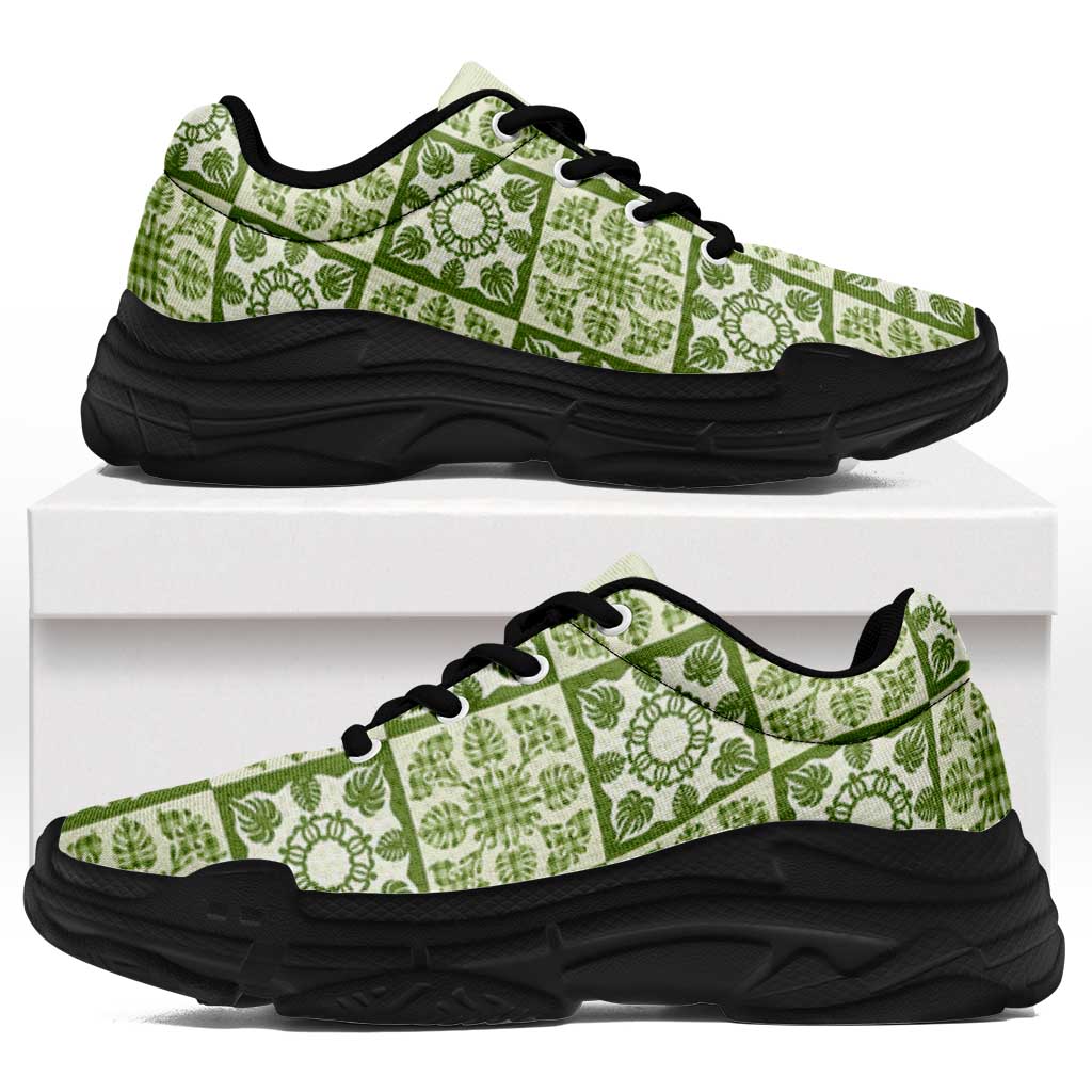 Omaomao Palaka Quilt Hawaii Chunky Sneakers Hawaiian Tropical Monstera Sea Turtle