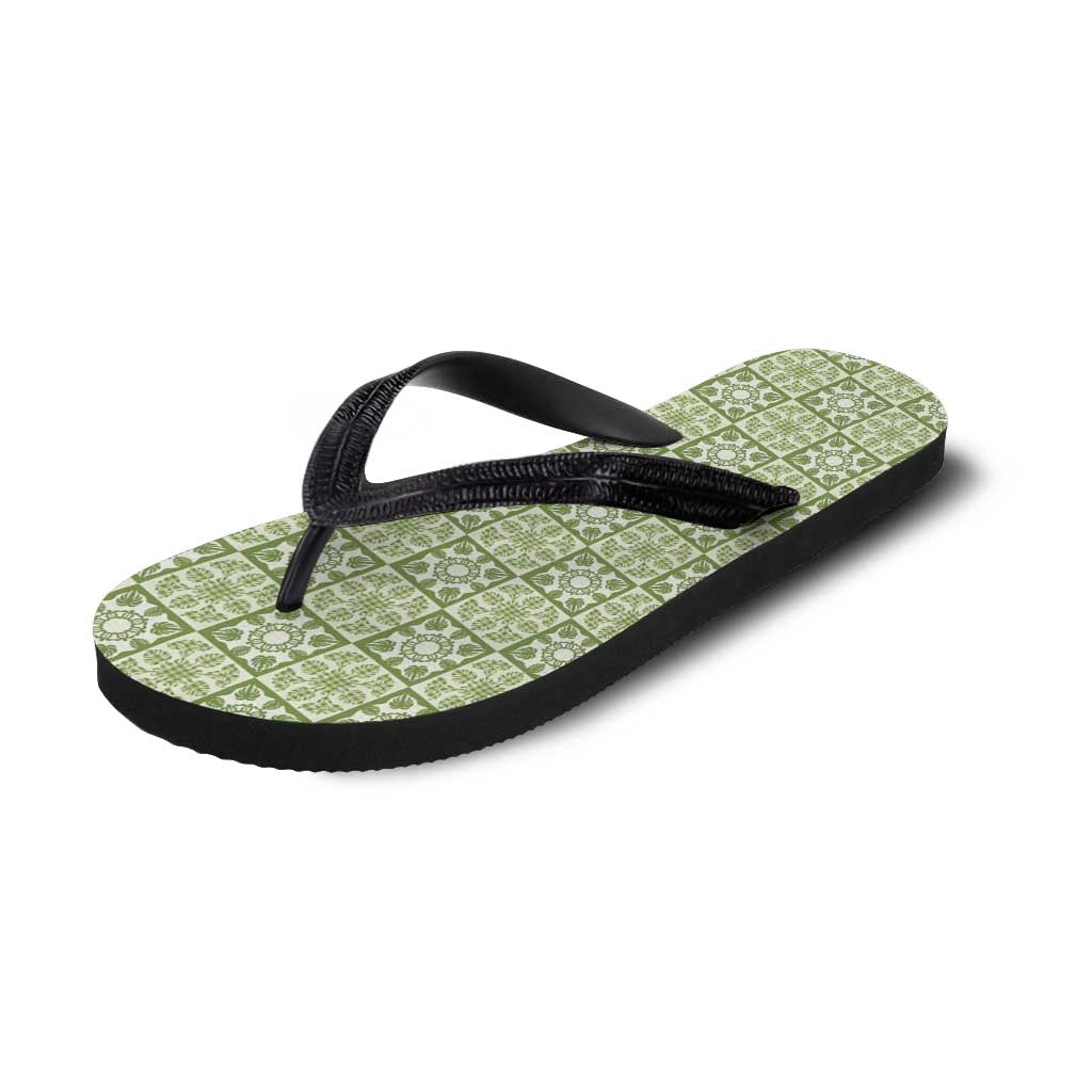 Omaomao Palaka Quilt Hawaii Flip Flops Hawaiian Tropical Monstera Sea Turtle