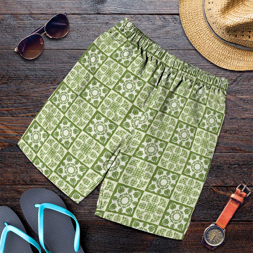 Omaomao Palaka Quilt Hawaii Shorts for Men Hawaiian Tropical Monstera Sea Turtle
