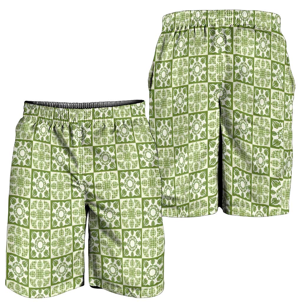 Omaomao Palaka Quilt Hawaii Shorts for Men Hawaiian Tropical Monstera Sea Turtle