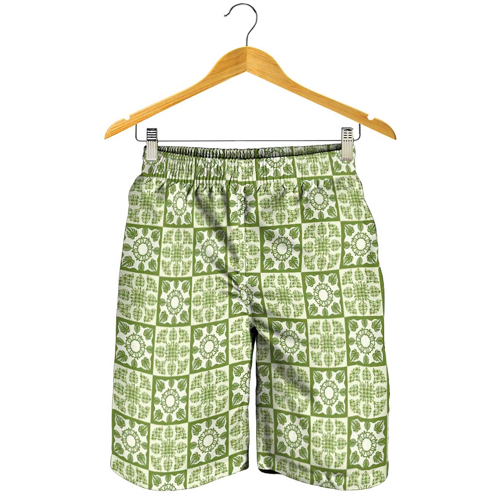 Omaomao Palaka Quilt Hawaii Shorts for Men Hawaiian Tropical Monstera Sea Turtle