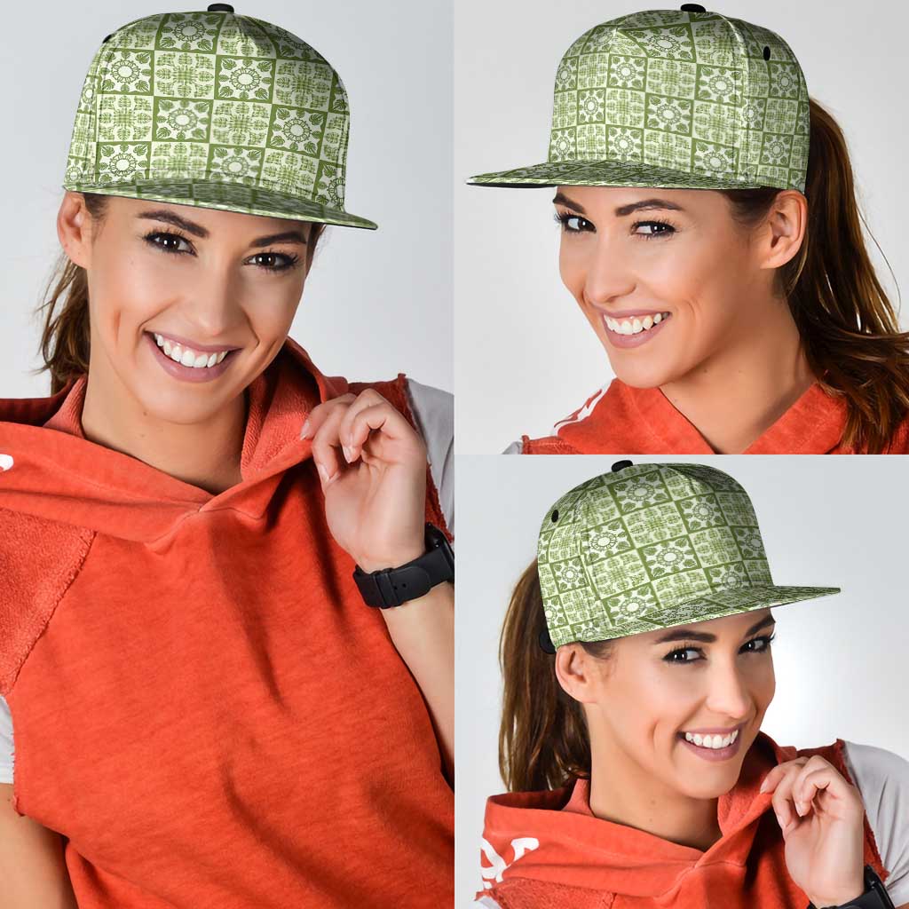 Omaomao Palaka Quilt Hawaii Snapback Cap Hawaiian Tropical Monstera Sea Turtle