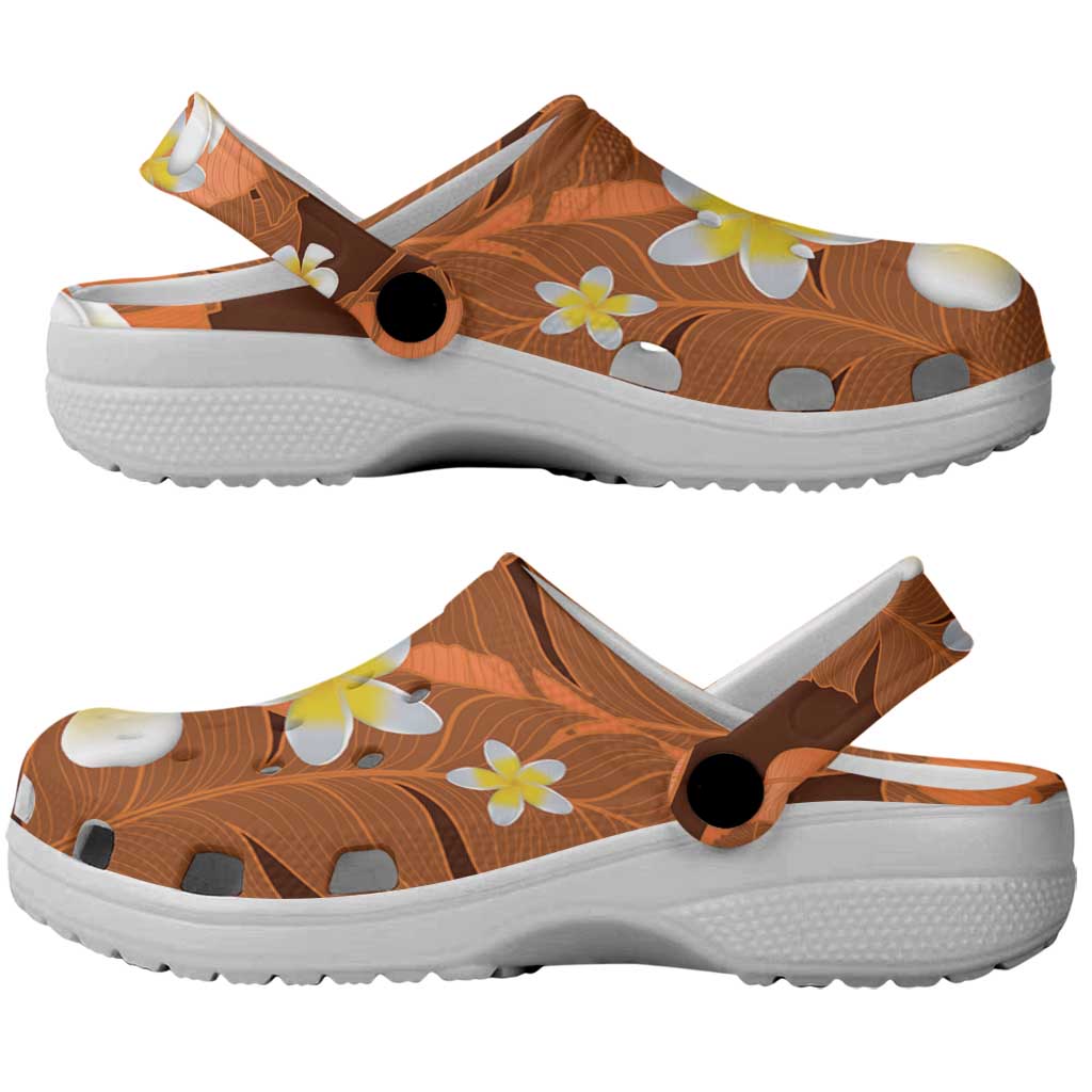 Orange Banana Leaf Hawaii Clogs Shoes Lau Maia Plumeria Tropical Summer Vibes