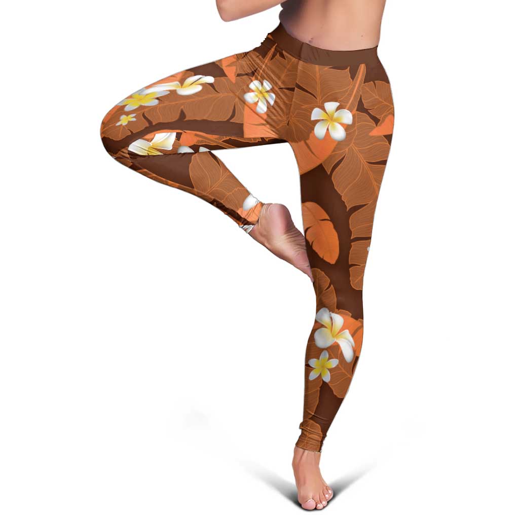 Orange Banana Leaf Hawaii Leggings Lau Maia Plumeria Tropical Summer Vibes