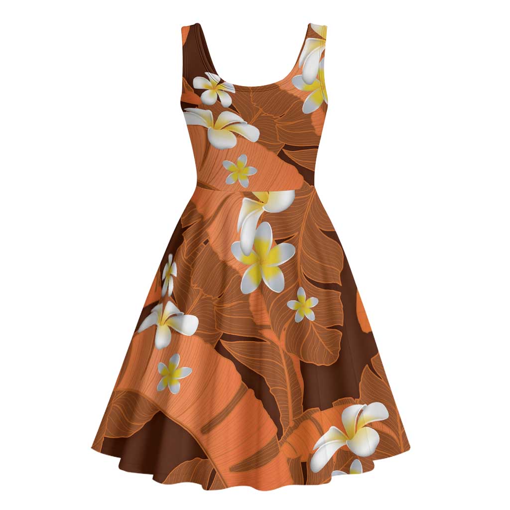 Orange Banana Leaf Hawaii Midi Dress Lau Maia Plumeria Tropical Summer Vibes