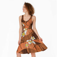 Orange Banana Leaf Hawaii Midi Dress Lau Maia Plumeria Tropical Summer Vibes