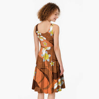 Orange Banana Leaf Hawaii Midi Dress Lau Maia Plumeria Tropical Summer Vibes