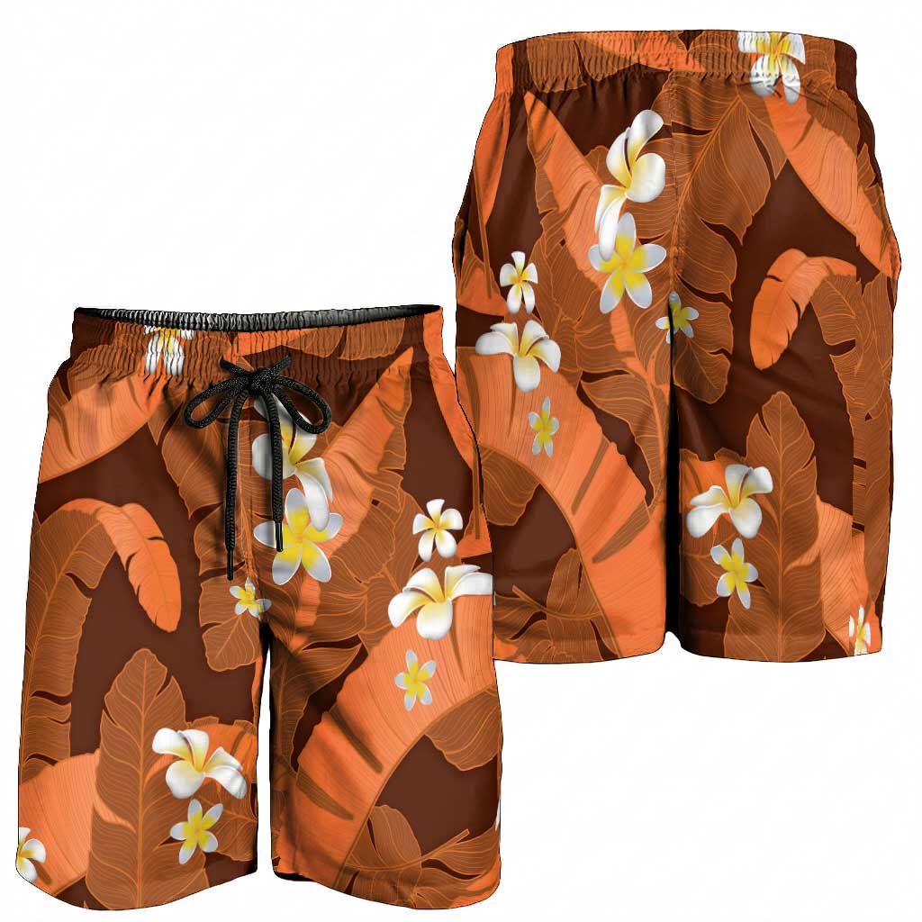 Orange Banana Leaf Hawaii Shorts for Men Lau Maia Plumeria Tropical Summer Vibes