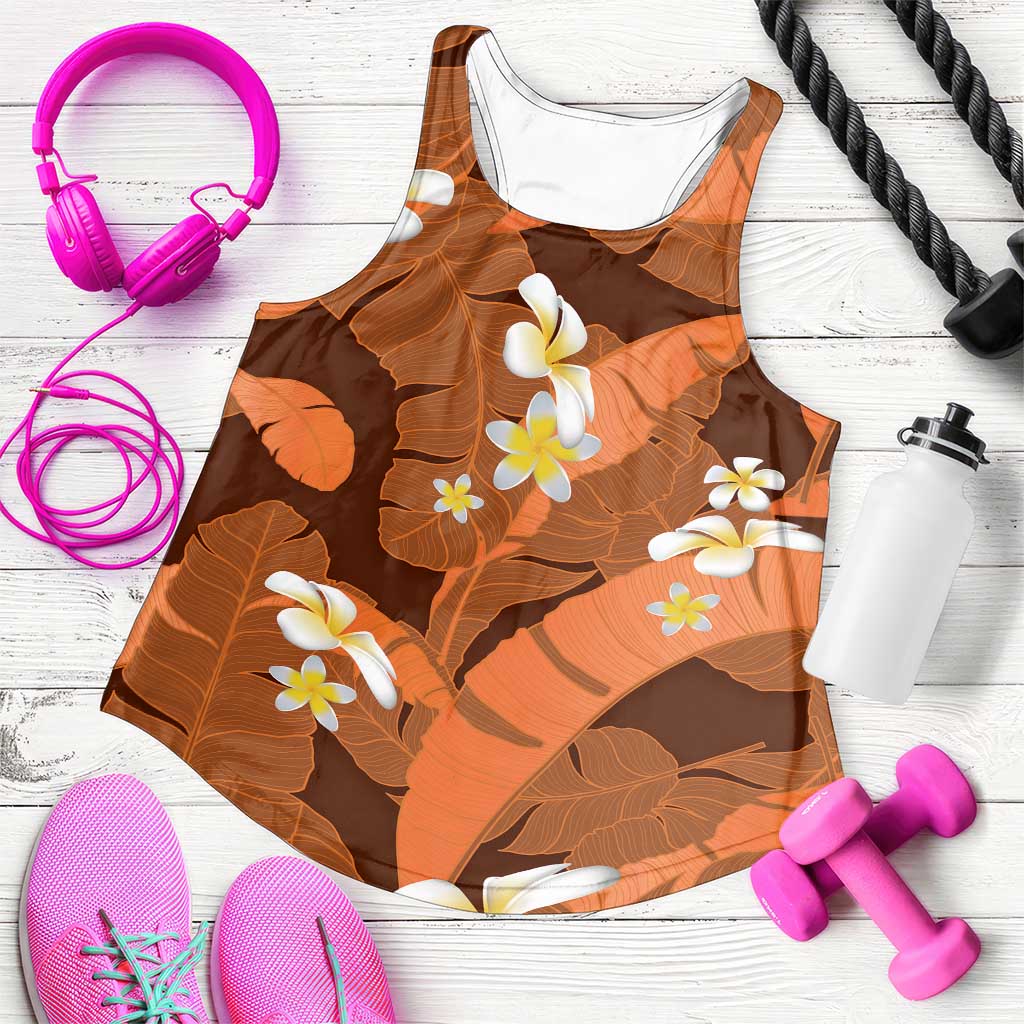 Orange Banana Leaf Hawaii Women Racerback Tank Lau Maia Plumeria Tropical Summer Vibes