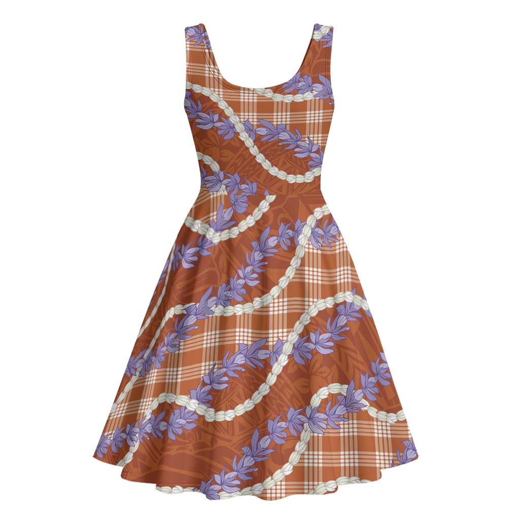 Orange Hawaii Palaka Honohono Pikake Midi Dress Hawaiian Orchid Lei Polynesian Pattern - Polynesian Pride