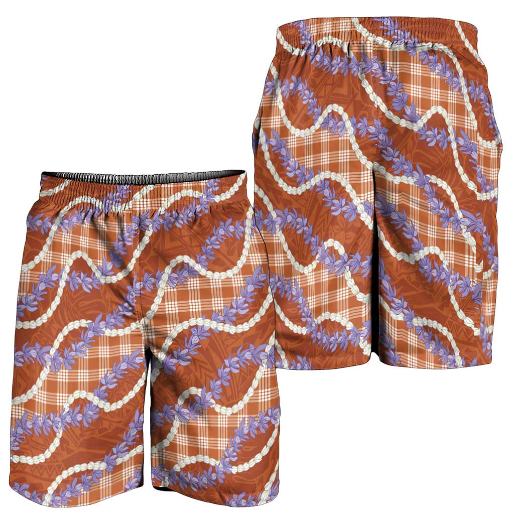 Orange Hawaii Palaka Honohono Pikake Shorts for Men Hawaiian Orchid Lei Polynesian Pattern - Polynesian Pride