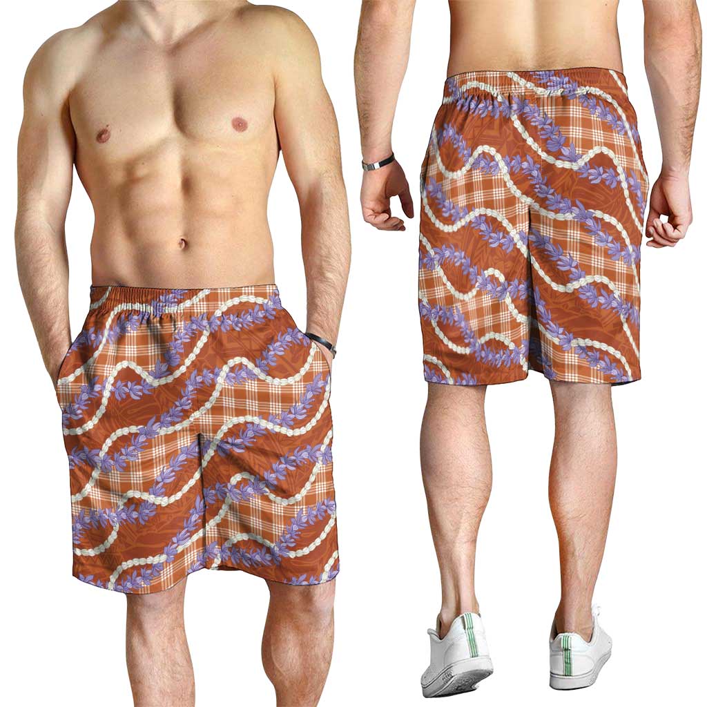 Orange Hawaii Palaka Honohono Pikake Shorts for Men Hawaiian Orchid Lei Polynesian Pattern - Polynesian Pride