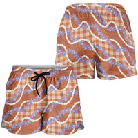 Orange Hawaii Palaka Honohono Pikake Shorts for Women Hawaiian Orchid Lei Polynesian Pattern - Polynesian Pride