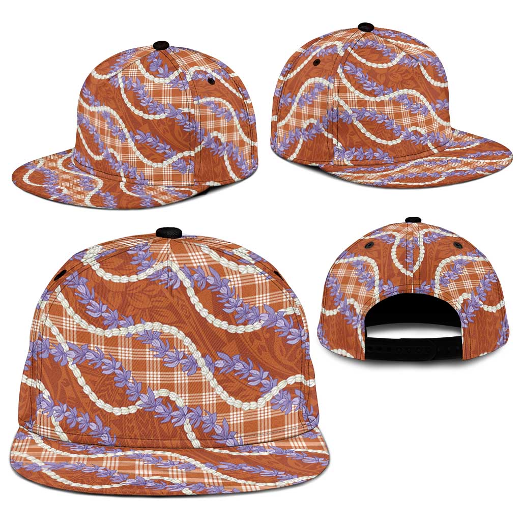 Orange Hawaii Palaka Honohono Pikake Snapback Cap Hawaiian Orchid Lei Polynesian Pattern - Polynesian Pride
