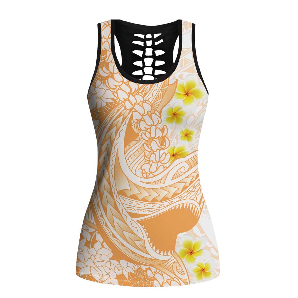 Orange Hawaii Shark Tattoo Hollow Tank Top Puakenikeni Lei Plumeria Polynesian Pattern
